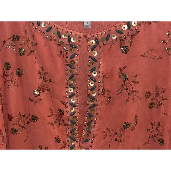 Pearl by Georgina Chapman of Marchesa Peach Gold  Beaded Embellished Dress 12 - Picture 8 of 16